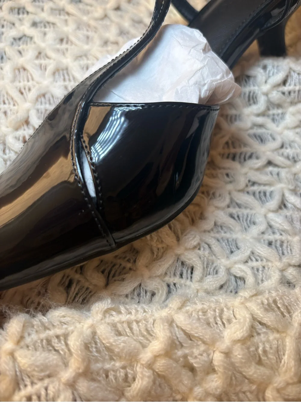 Black Patent Pointed-Toe Slingback Heels